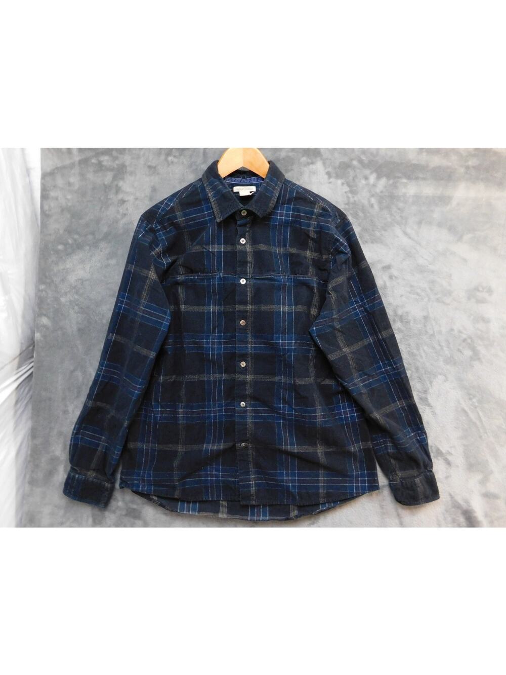 Carbon2cobalt Shirt Mens Medium Blue Plaid Corduroy Long Sleeve Button Front